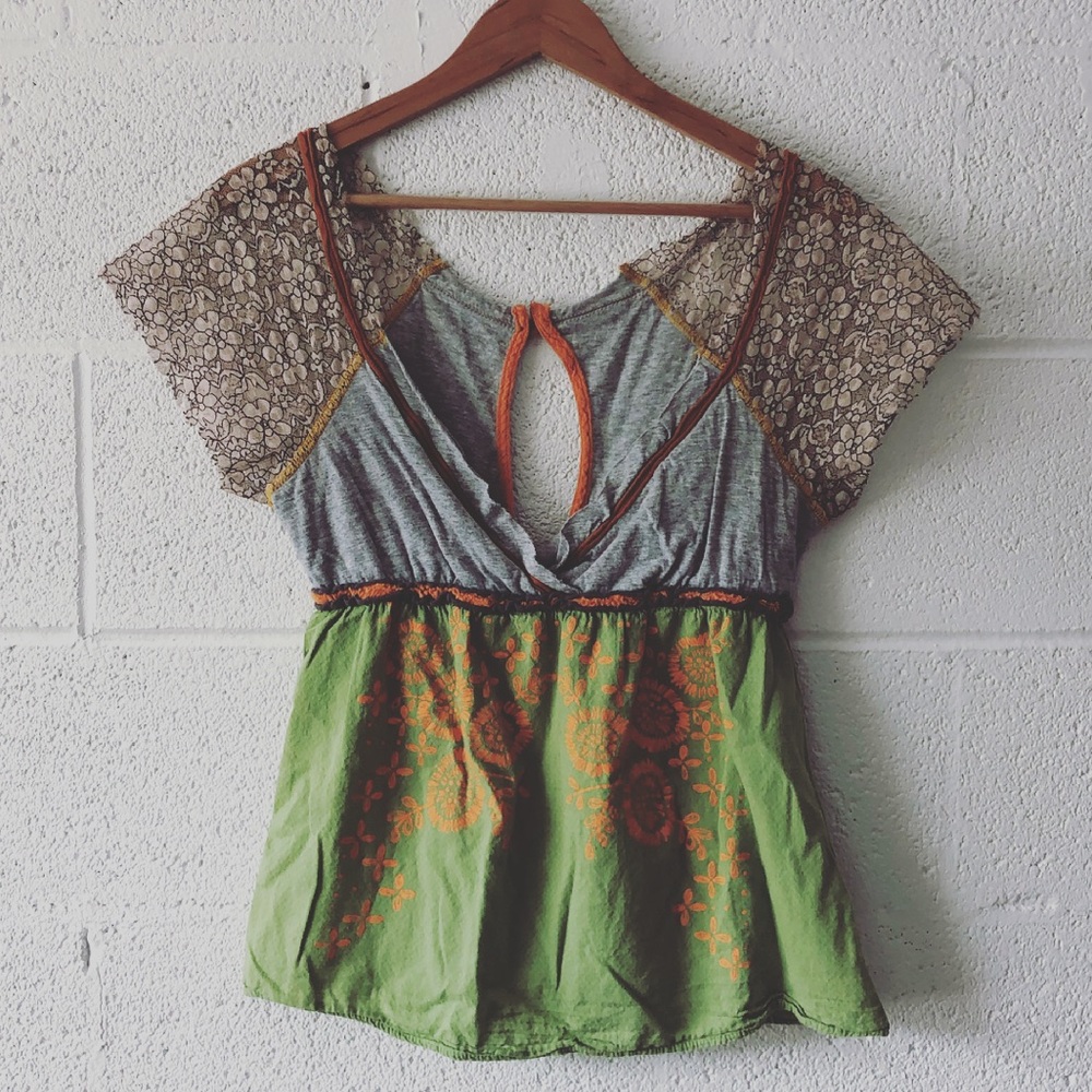Stylish Green and Gray Women's Top